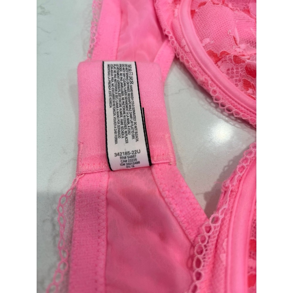 Body By Victoria Soft Lace Unlined Demi Pink Bra 342185-22U Size 38 D - Picture 7 of 9
